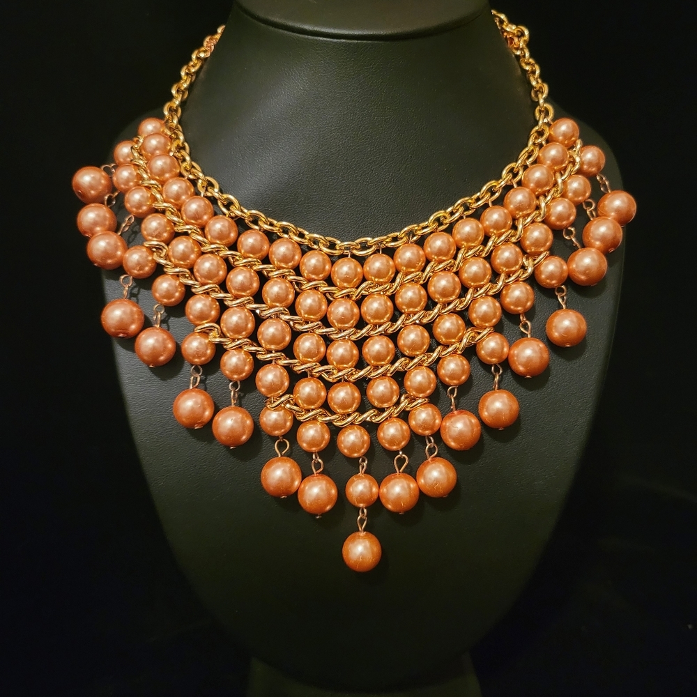 Estate Faux Pearl Bib Necklace